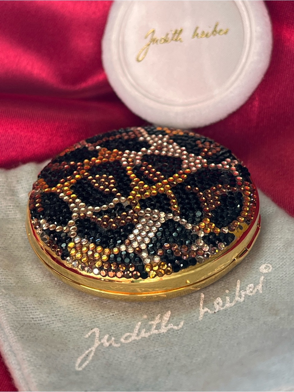 Judith Leiber Gold Leopard Compact Mirror, EUC Vintage